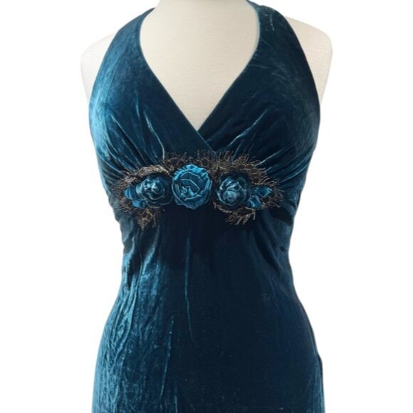Betsey Johnson Y2K VINTAGE Teal Blue Velvet Maxi Dress NWT - Picture 10 of 13